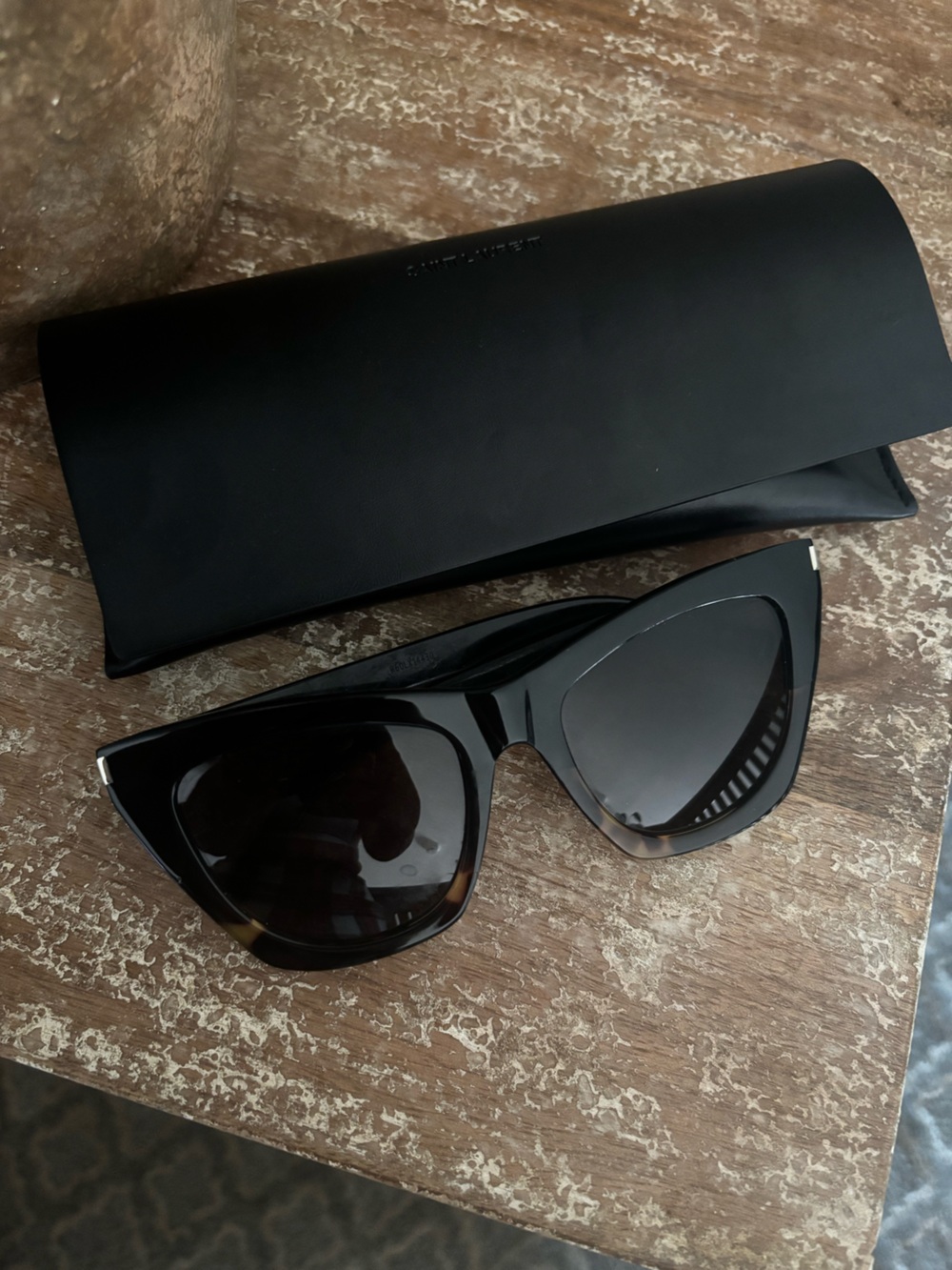 Yves Saint Laurent Black & Tortoise Shell Oversized Cat-Eye Sunglasses